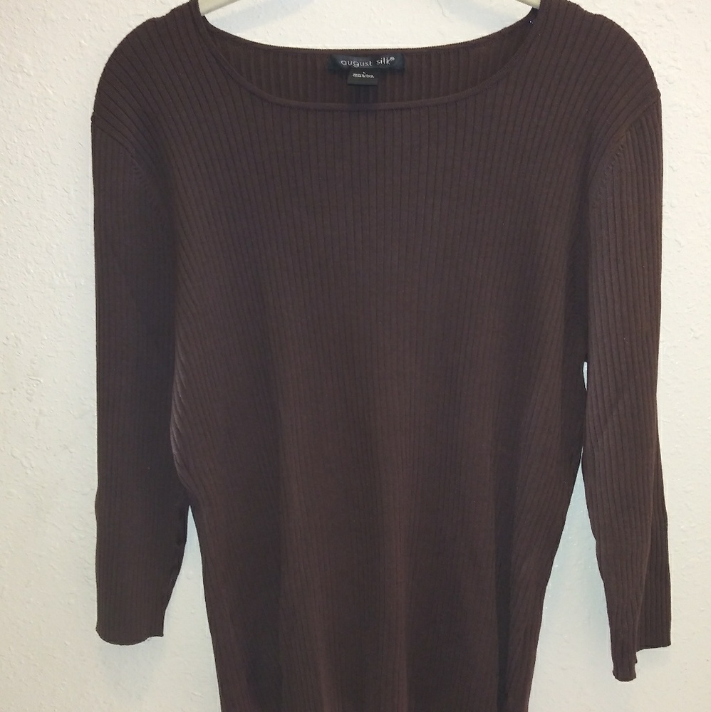 Brown August silk blouse size large like new